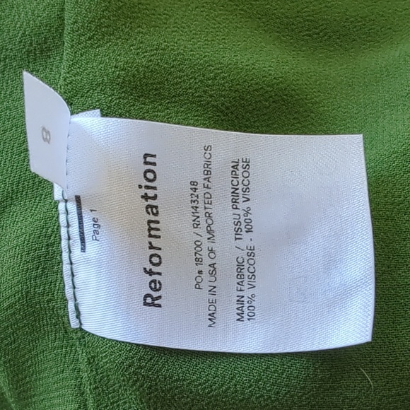 NWT | Reformation | Sandy Beth Moss Green Puff Sleeve Midi Dress - Picture 9 of 13